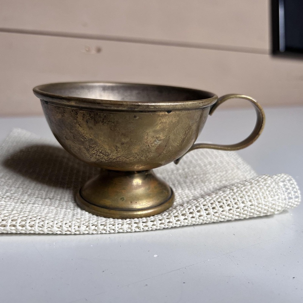 Vintage Unmarked Brass Pedestal Cup Small Gold Tone Rustic Decor Display
